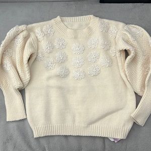 NWT Chicwish Cream Sweater with Flower details